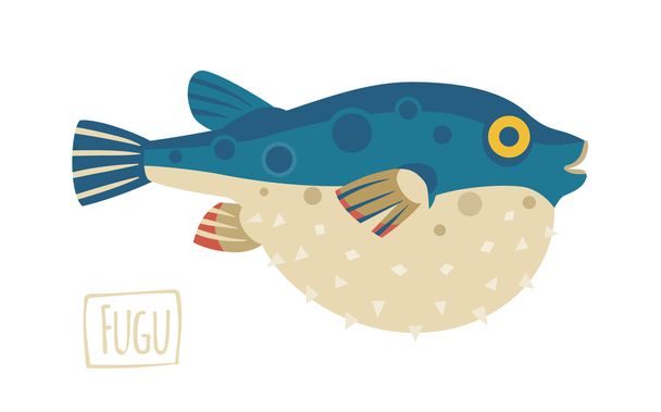 Fugu (pufferfish), karikatür tarzı - Vektör, Görsel