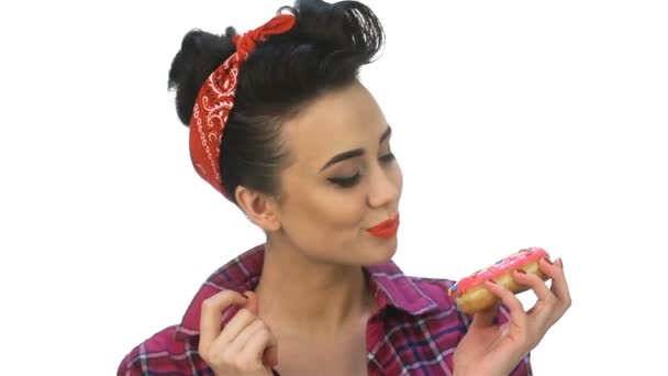Pin up girl wants to eat yummy - Footage, Video