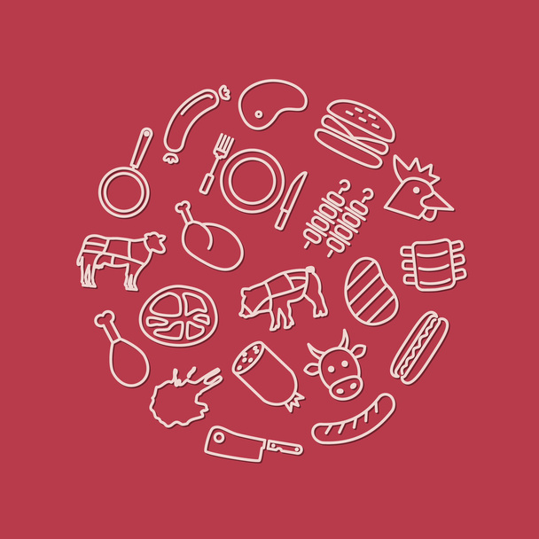 meat icons in circle - Vecteur, image