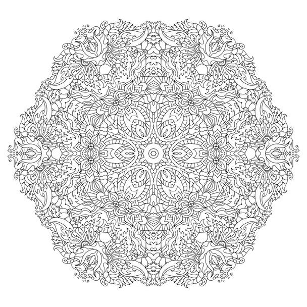 Hand drawn zentangle circle flower ornament. - Vector, Image