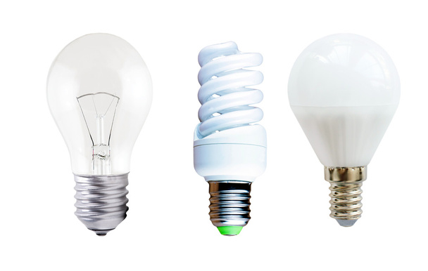 LED-Lampe, Leuchtstofflampe und Glühbirne - Foto, Bild