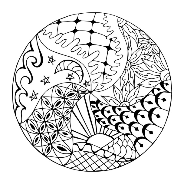 Hand drawn zentangle round ornament - ベクター画像