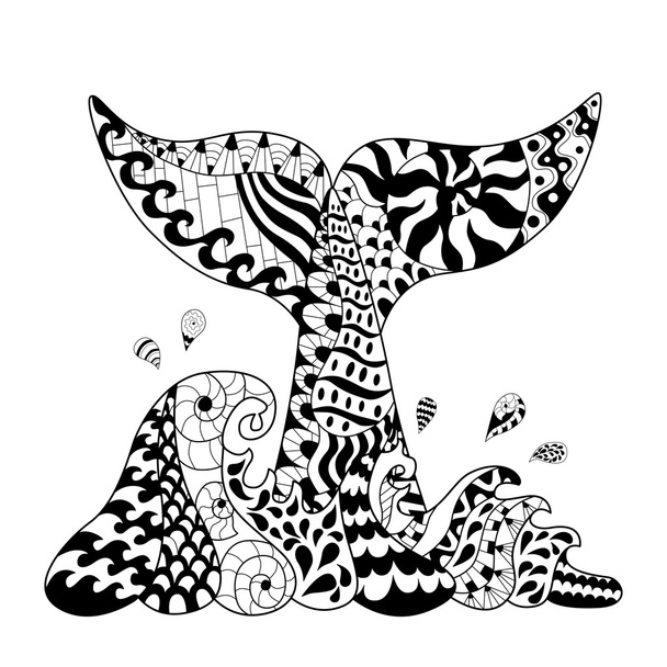 Ручной рисунок zentangle волны и кит tail1
 - Вектор,изображение