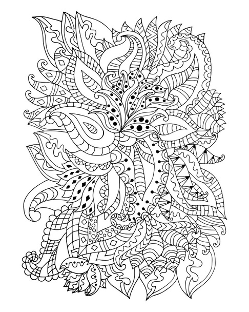 Flores y hojas zentangle dibujadas a mano
 - Vector, Imagen