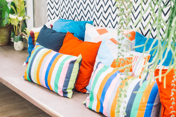 Patio outdoor deck with colorful pillows - Photo, Image