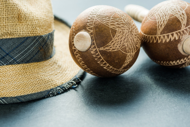  Panama şapka ve müzik instrumet. - Fotoğraf, Görsel