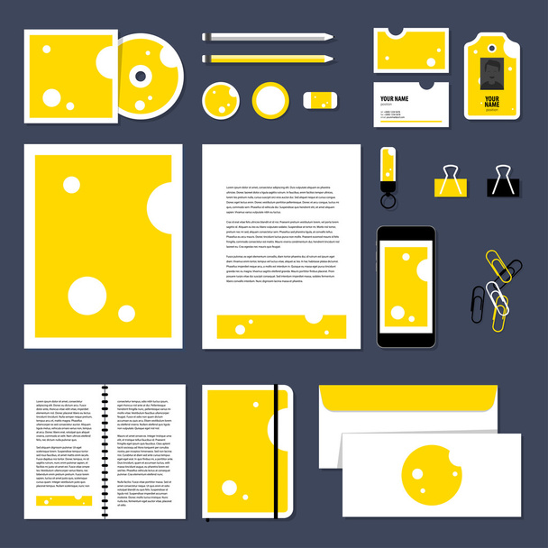 Corporate identity business set design. Vector stationery template design with Triangular piece cheese. Documentation for business. - Vecteur, image