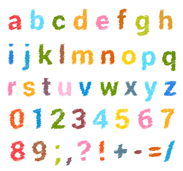 Sketched alphabet set. Capital letters and numbers. vector - Vector, afbeelding