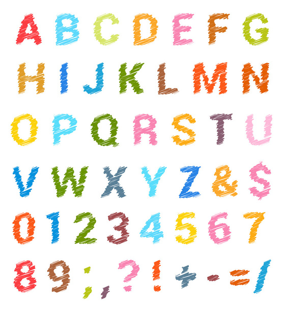 Sketched alphabet set. Lowercase letters and numbers. vector - Vektor, Bild