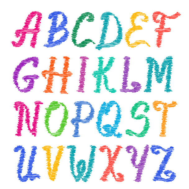 Sketched alphabet set. Capital letters. vector - Vektör, Görsel