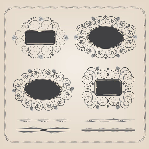 Set of calligraphy frames and brushes - Vector, Image