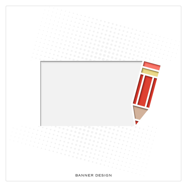 new abstract frame with red pencil symbol and space for text. vector banner template. contemporary graphic design concept. white paper background - Διάνυσμα, εικόνα