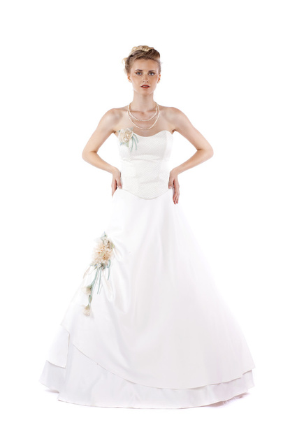 Portrait of gorgeous bride wearing wedding dress  - Fotó, kép