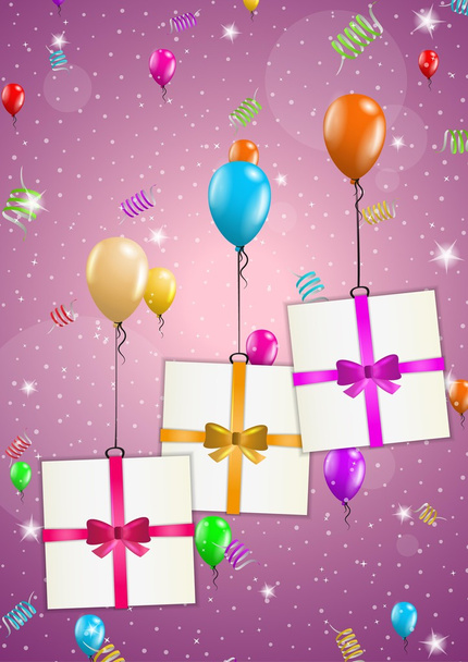 doğum günü kartı balonlar ve hediye ile - Vektör, Görsel