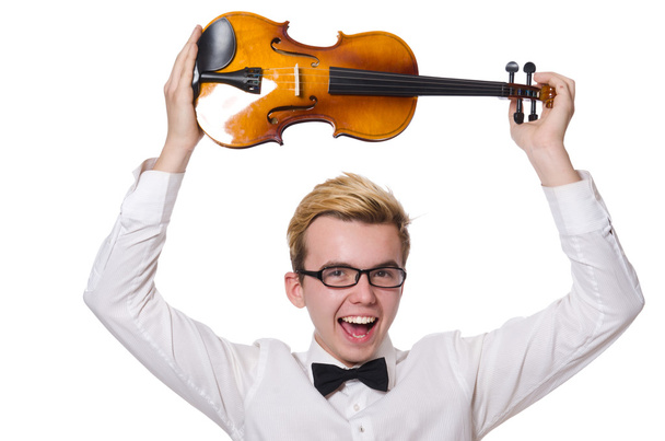 Молодий смішний скрипковий гравець ізольований на білому
 - Фото, зображення