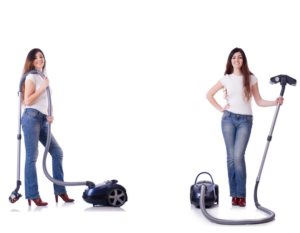 Collage of woman cleaning with vacuum cleaner - Foto, Imagem
