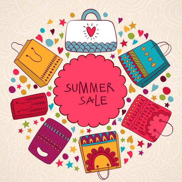 Sale  vector summer background with bags. - Vector, afbeelding