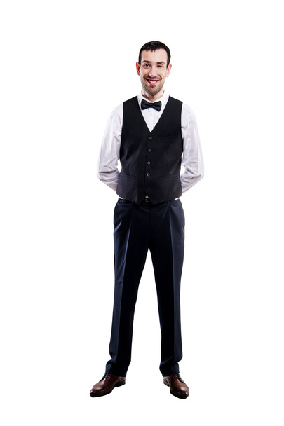 Waiter isolated over white background, full body apron. - Fotó, kép