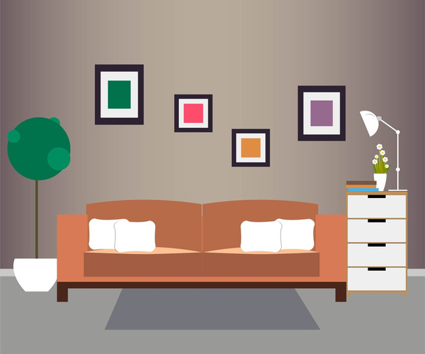 Living room. Furniture and Home Accessories - Vector, Image