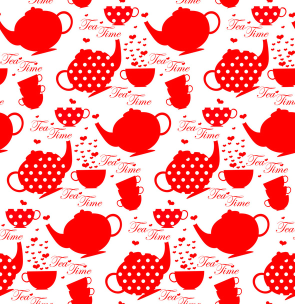 ティーポットとカップのシームレスなパターンのベクトル イラスト - ベクター画像