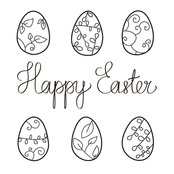 Stock vector feliz Pascua aislado caligrafía tarjeta de texto de fondo con huevos
 - Vector, Imagen