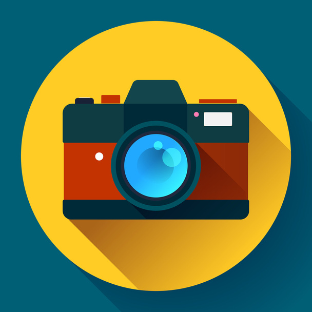 Vintage photo camera icon with long shadow. Flat design style. - Vector, afbeelding