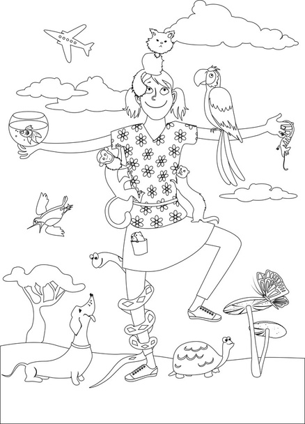 Pet sitter coloring page - Vector, Image