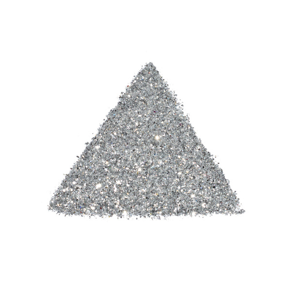 Abstracte driehoek of piramide van zilver glitter schittering op witte achtergrond - Foto, afbeelding