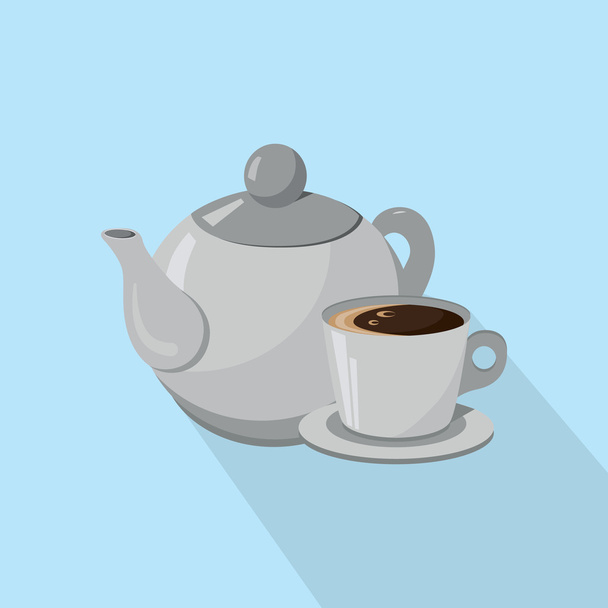 Чайник и чашка кофе изолированы на белом фоне. Векторная иллюстрация
 - Вектор,изображение