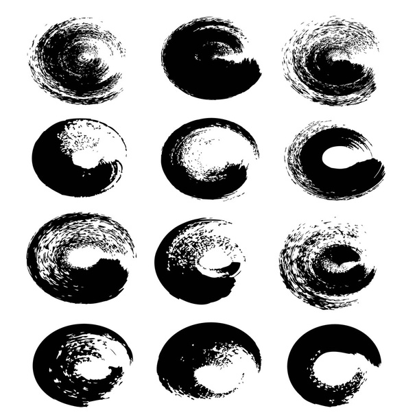 Negro círculo abstracto texturizado trazos conjunto aislado en un blanco b
 - Vector, Imagen