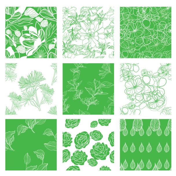 Set of nine seamless floral patterns  - Vector, afbeelding