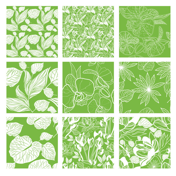 Set of nine seamless floral patterns  - Vektor, Bild