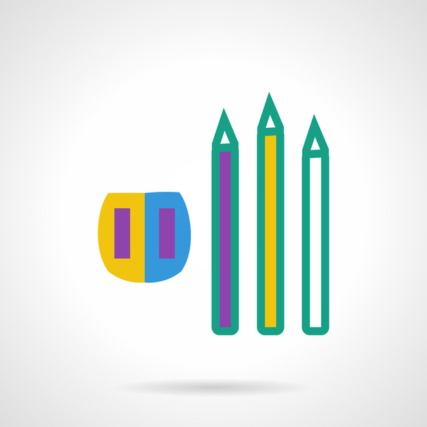Color pencils and sharpener flat vector icon - Vektör, Görsel