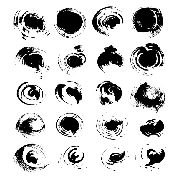 abstrakte schwarze runde strukturierte Striche großer Satz isoliert auf weißem Grund - Vektor, Bild