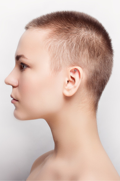 Beauty portrait of young girl profile with short hair - Fotografie, Obrázek