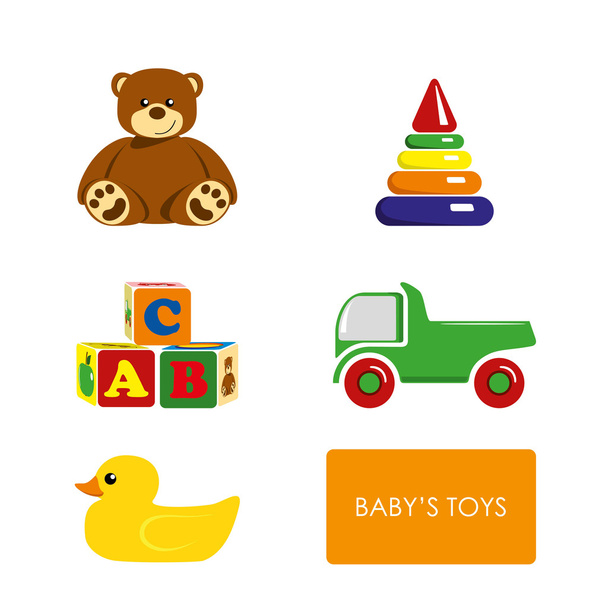Conjunto de brinquedos infantis em um fundo branco
 - Vetor, Imagem