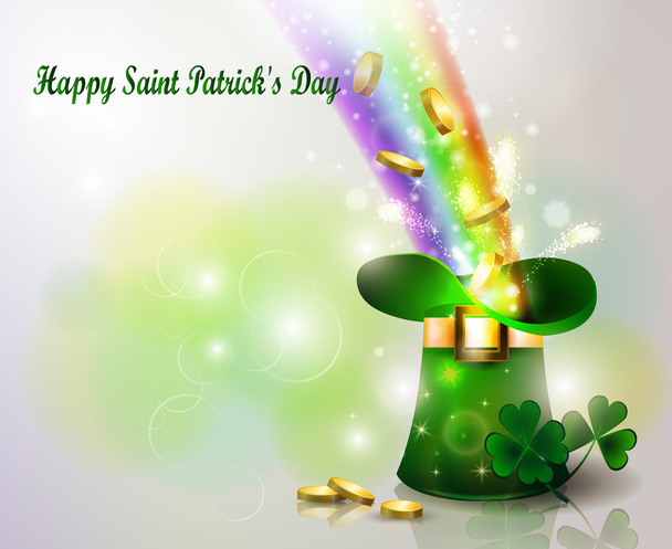 St Patricks day green hat  with rainbow - Wektor, obraz