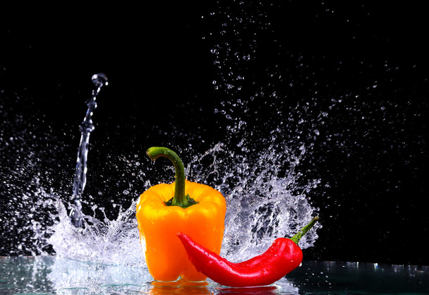 fresh water splash on red sweet pepper - Photo, Image