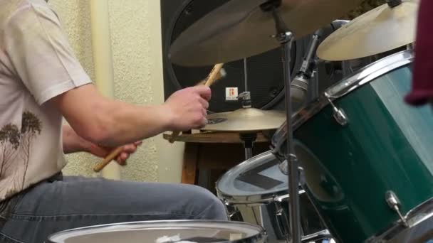 drummer playing drums in a live concert - Video, Çekim