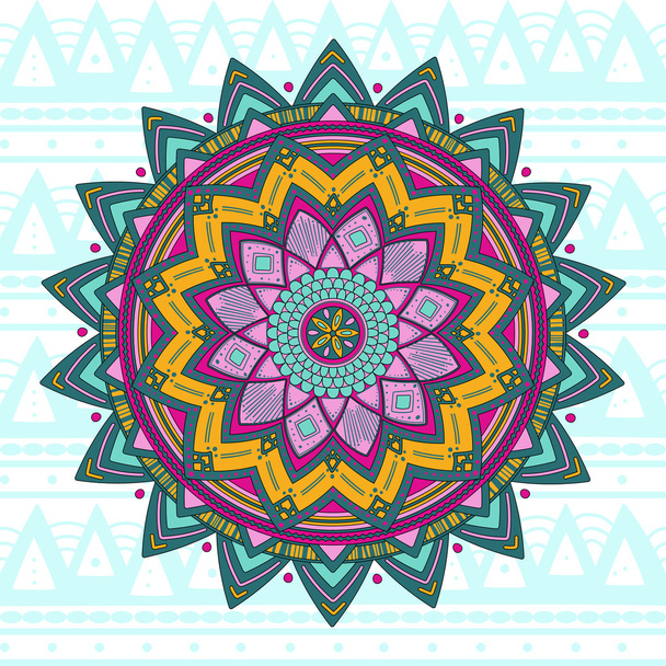 handgezeichnete Vintage Vector Illustration.tribal rundes Ornament auf tribal nahtlosem Texturhintergrund. isoliertes Mandala-Element, ethnische Sammlung, aztekischer Stil, Stammeskunst, Stammesdesign - Vektor, Bild