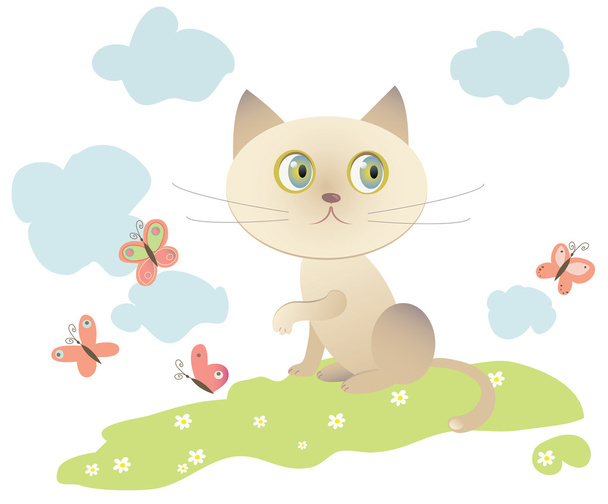 Little cat playing with butterflies - Вектор,изображение
