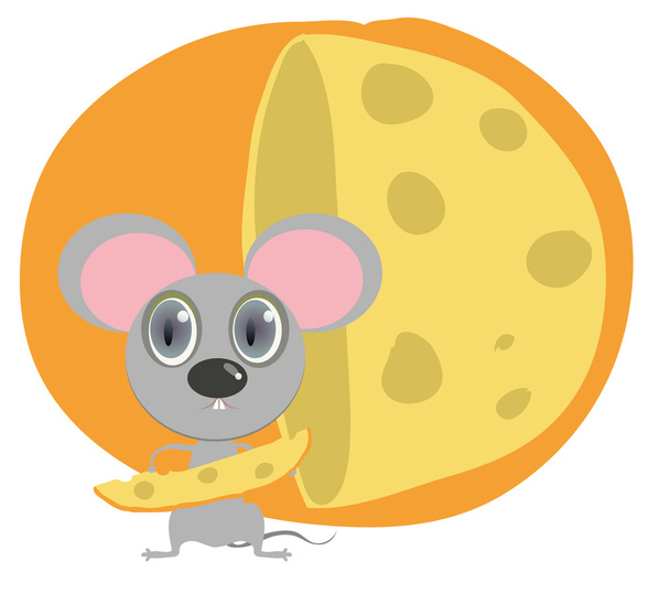 Little mouse hold peace of cheese - Vektör, Görsel