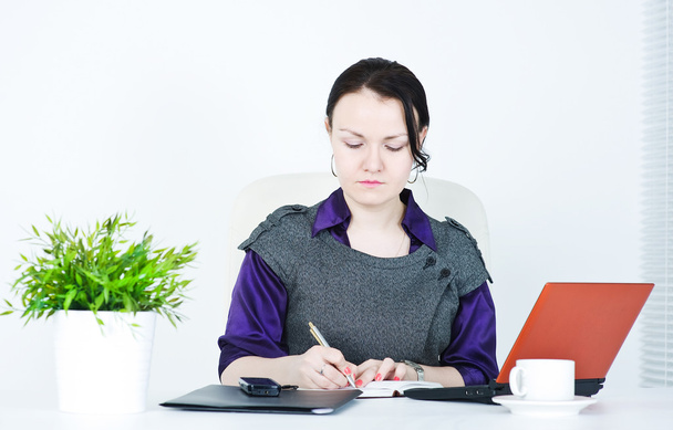 Serious business woman writing - Photo, Image