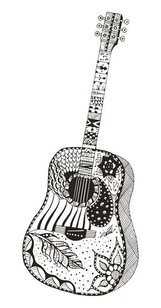 Acoustic guitar. Zentangle stylized. Pattern. Vector illustration . Freehand pencil. Hand drawn. Zen art. Ornate vector. - Vector, afbeelding