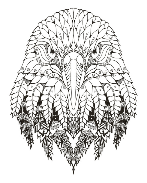 Eagle head zentangle stylized, vector, illustration, freehand pencil, hand drawn, pattern. Zen art. Ornate vector. Lace. Coloring - Vektör, Görsel
