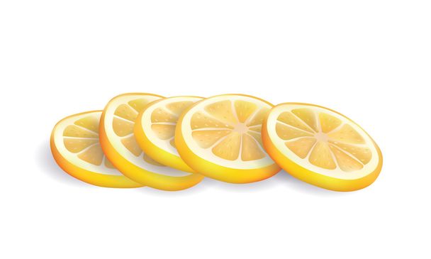 Vektor-Illustration der realistischen gelben frischen Zitronenscheiben isoliert auf weißem Hintergrund - Vektor, Bild