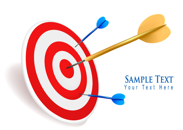 Gold dart hitting a target. Success concept. Vector illustration - Vetor, Imagem