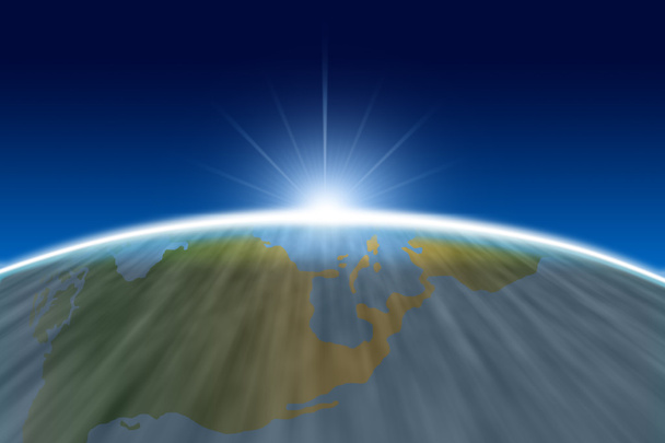 Sun rise okraji světa od simulace vesmíru. - Fotografie, Obrázek
