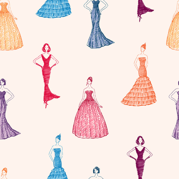 patroon van de vrouwen in de avond jurken - Vector, afbeelding