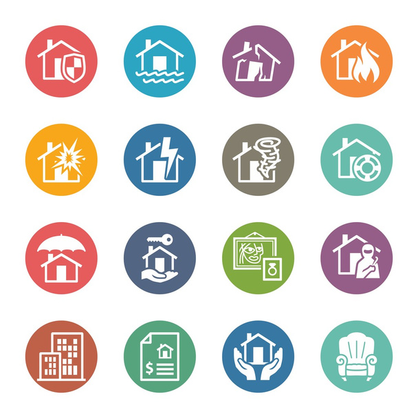 Symbole der Hausversicherung - dot series - Vektor, Bild